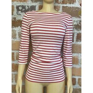 Vintage GAP Boat Neck Bateau Red White Stripe Top 3/4 Sleeves Medium Tall